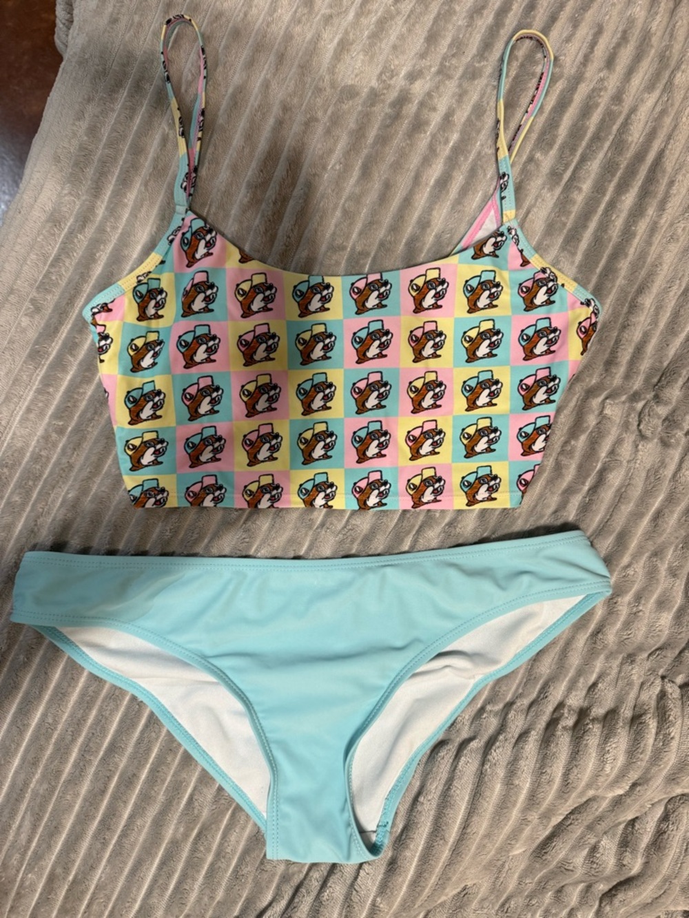 Women’s Pastel Checker Bikini Set – Light Blue & Multicolor
